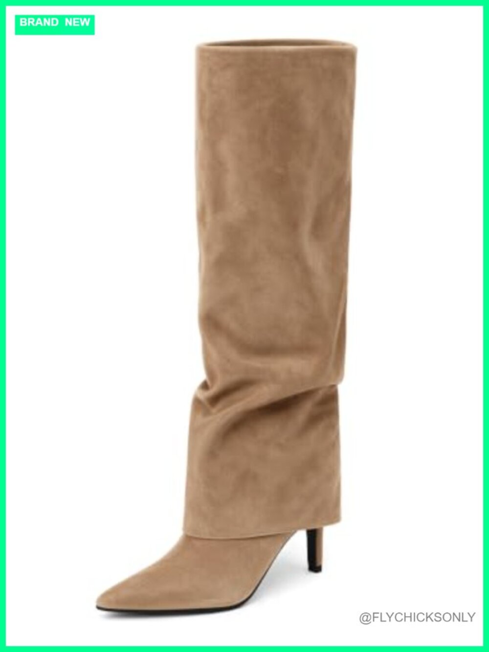 Slouchy Knee High Boots Pointed Toe Kitten Heel Faux Suede